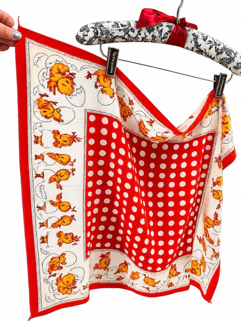 Baby Chicks Hatching Red polkadots cotton scarf
